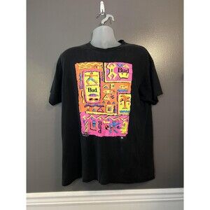 Vintage Budweiser Bud Shirt Mens XL Black Neon Graphic Beer Promo Anheuser 90s